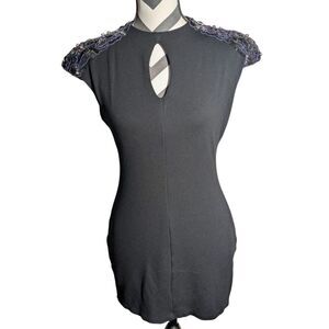Bebe Y2K Black Bodycon Dress - Embellished Shoulders